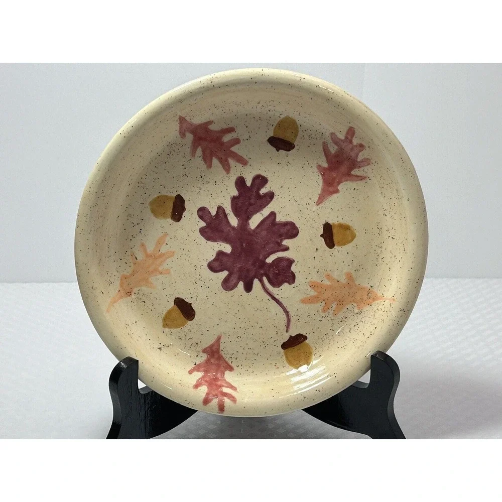 Handmade And Painted Leaves‎ And Acorns Pottery Dish Plate